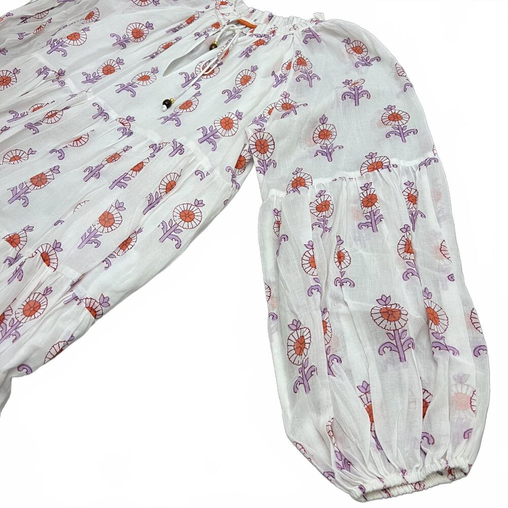 Oliphant Tuckernuck Boho Floral Peasant Mini Dress Balloon Sleeve White XL - Picture 4 of 9
